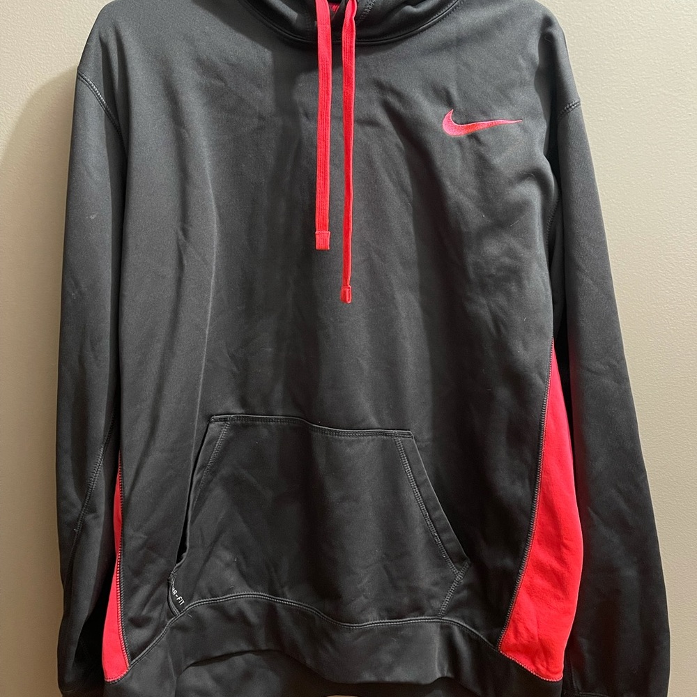 gray and neon pink nike hoodie